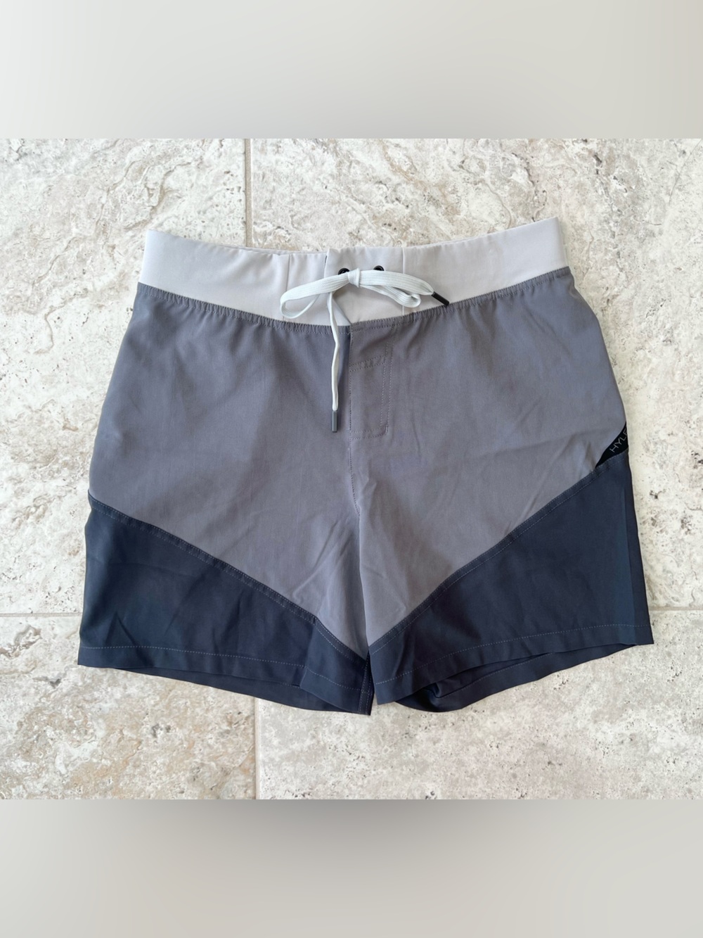 HYLETE Quad-Cut  6” Quick Dry Unlined Stretch Athletic Swim Shorts Grey, Small